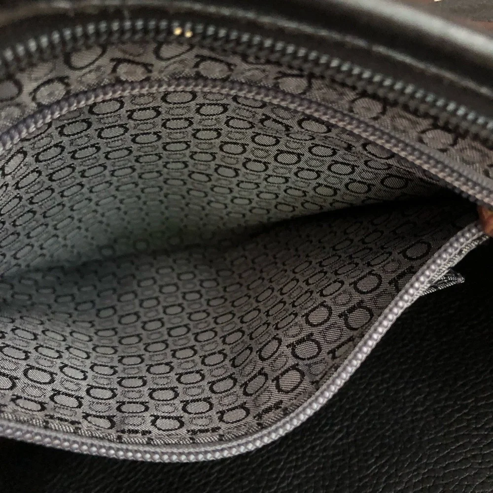 Salvatore Ferragamo Black Suede and Leather Shoulder Bag